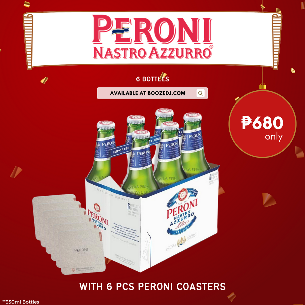 Peroni Nastro Azzurro 330ml Bottle 6-Pack with 6 Coasters