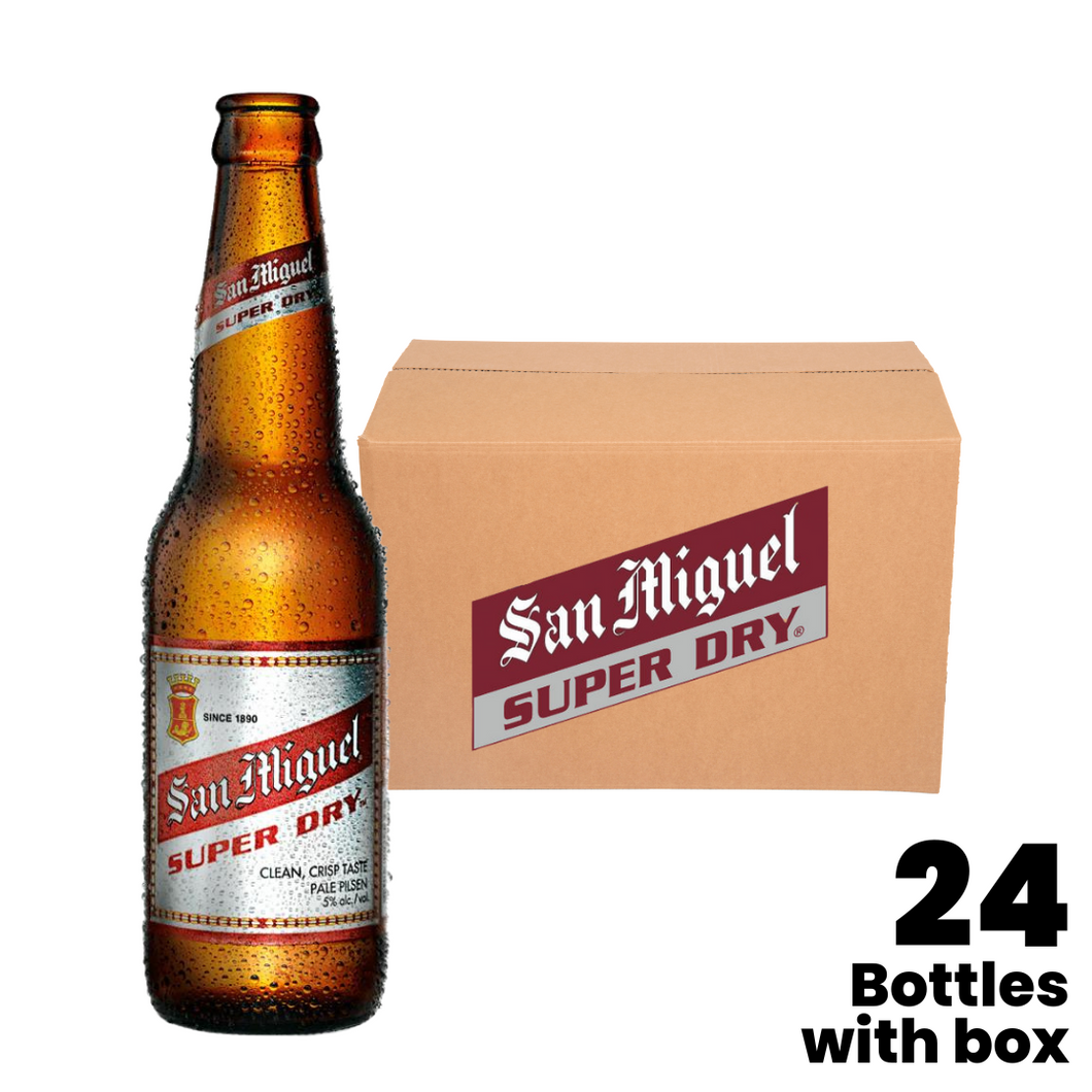 San Mig Super Dry 330ml Bottle x 24 (1 Case) with Bottles and Box